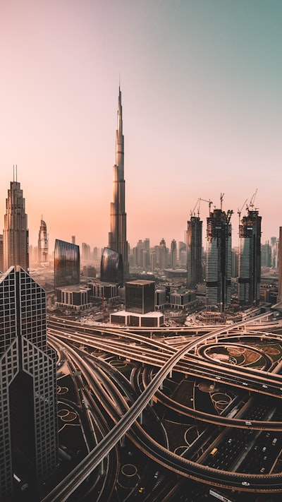 City skyline at dusk